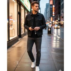 Levi's 502 Taper Fit Stretch Jeans Mens 36x32 Faded Black Graphite Modern Denim